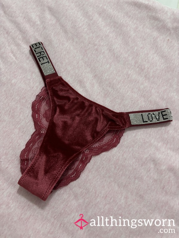 Velour And Lace Dark Red Diamond Band Love Secret Thong