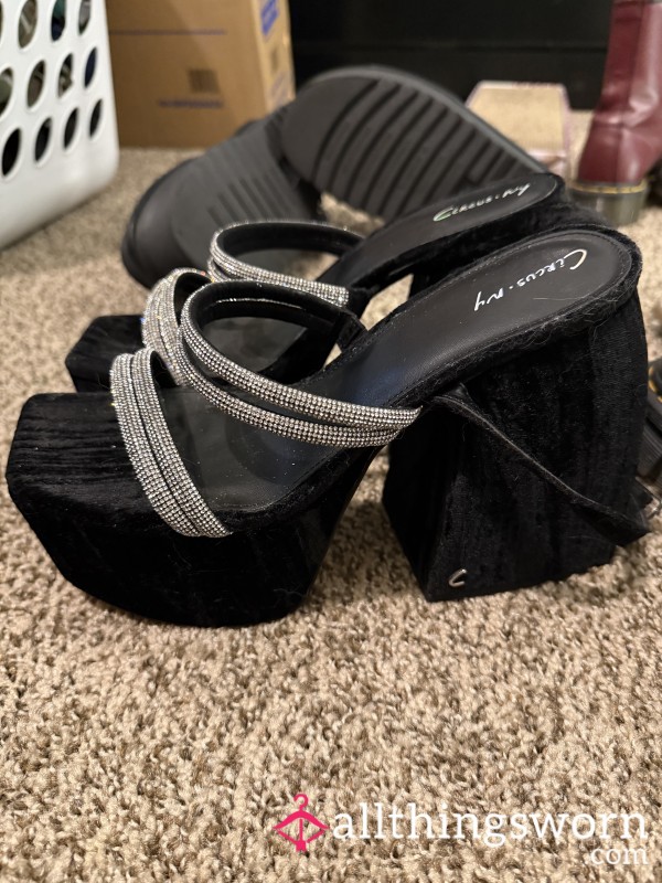 Velvet Chunky Heel Sandals