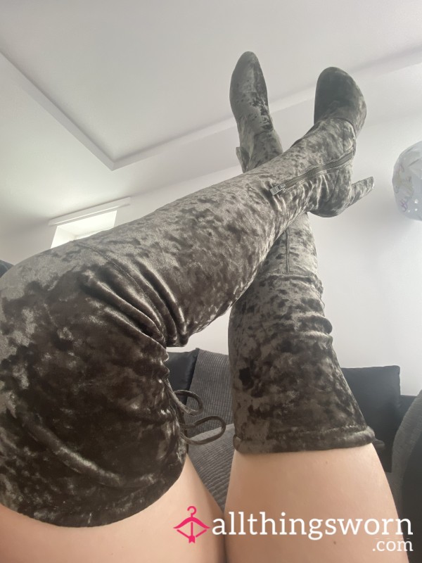 Velvet Green Goddess Thigh High Boots