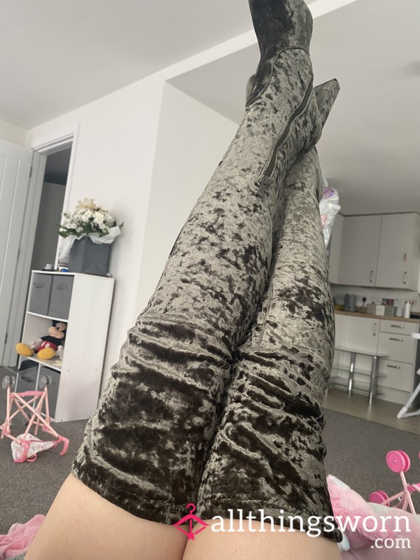 Velvet Green Goddess Thigh High Boots