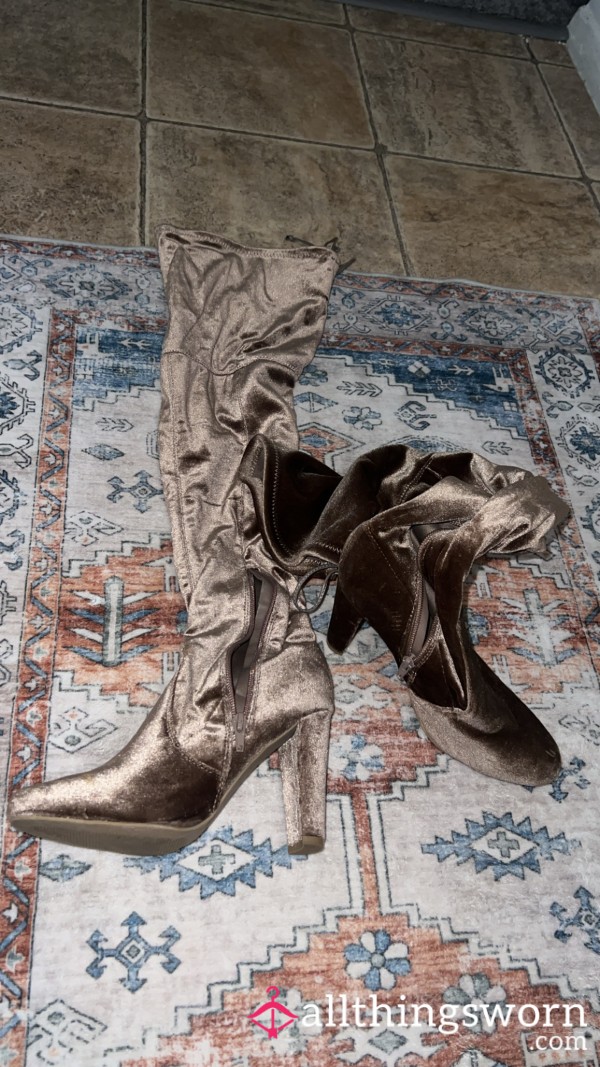 Velvet Knee High Boots