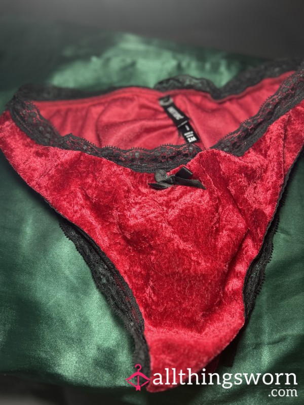 Velvet Red Panties With Black Lace Trim - Two Day Wear- Size Small