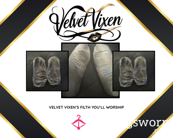 VELVET VIXEN’S FILTH YOU’LL WORSHIP - STINK SOAKED GREY ANKLE SOCKS