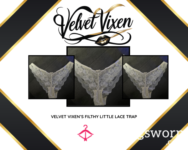 Velvet Vixen's Filthy Little Lace Trap - Scent Rich Worn Cream Lace Panties