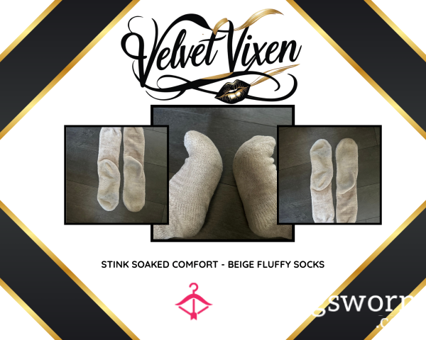 Velvet Vixen’s Stink Soaked Comfort - Beige Fluffy Socks 48hr Wear