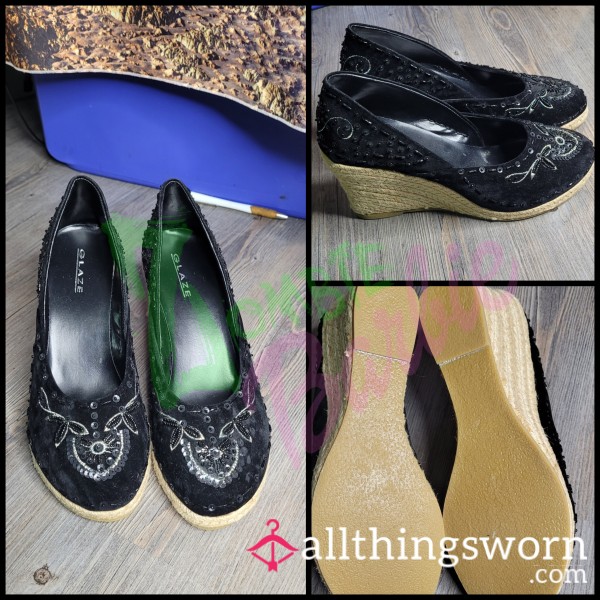 Velvet Wedge Espadrilles