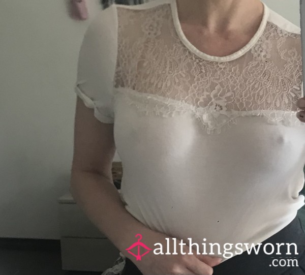 Sheer White Cotton Tee – Soft, Lacy & Worn Close