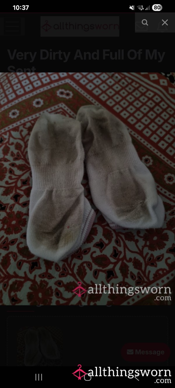 🧦Very Dirty Worn White Ankle Socks Heavy Sole Stains And Strong Natural Scent🧦