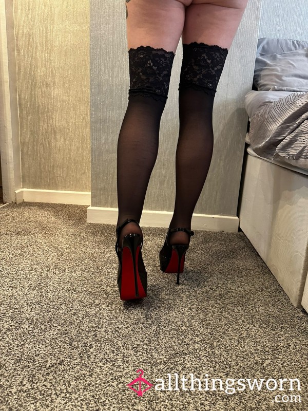 VERY HOT Set Of Pics In My Black G String, Stockings & Laboutins