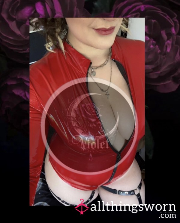 Very Naughty Red Pvc Bodysuit 20 Piece Pic Set