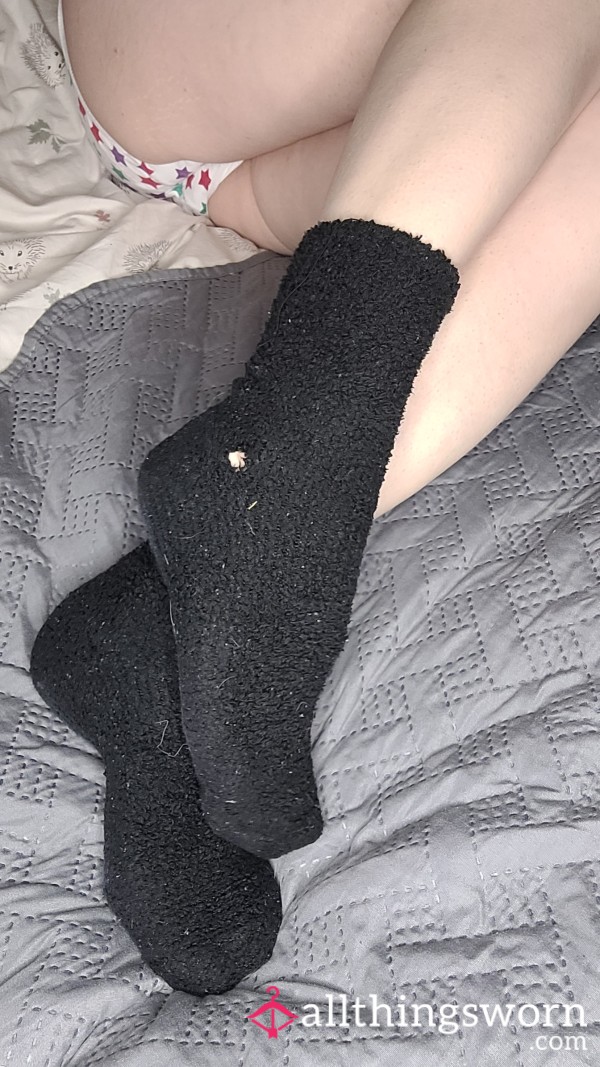 Very Old Black Fluffy Socks - Extremely Well Worn