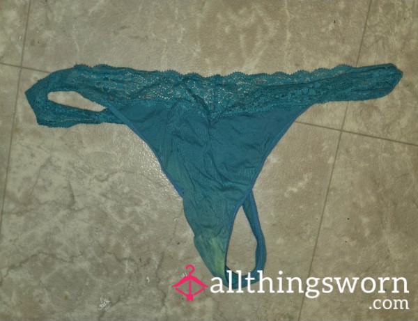 Very Old Teal Thong W/ Lace Trim