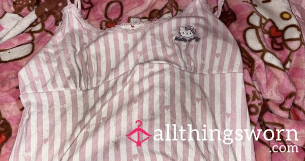 VERY STAINED AND WORN OUT Hello Kitty Pink And White Forever 21 Nightgown Sleeping Moomoo Dress 💗🎀🖤