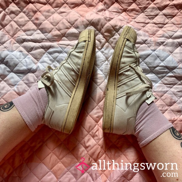 Very Used & Dirty Adidas Superstar Sneakers In White / Cream