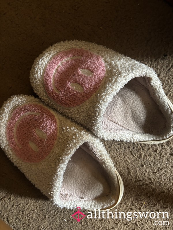 Very Used, Dirty Pink Smiley Face Slippers