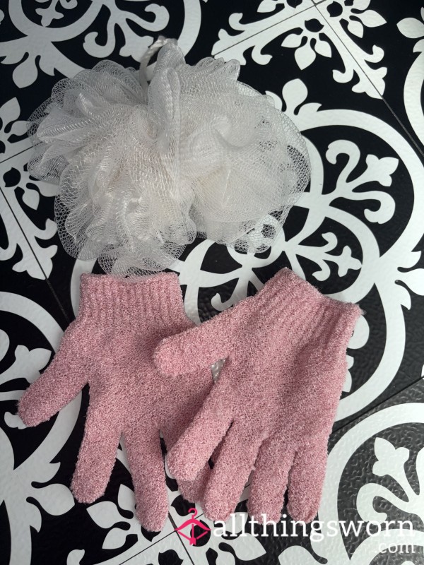 Very Used Shower Loofa And Exfoliating Mits