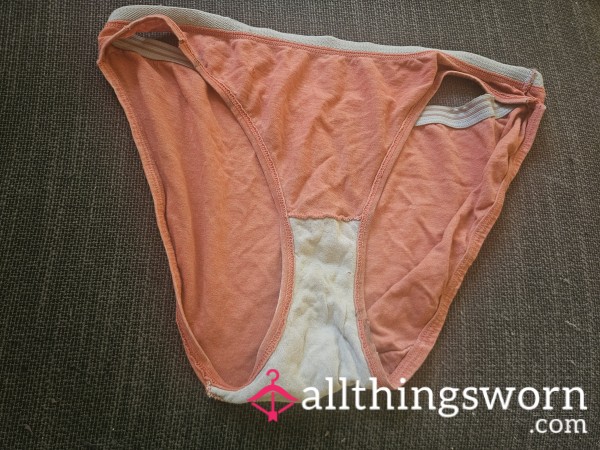 Very Very Worn Orange Cotton Panties Size Large With Small Holes And Tears