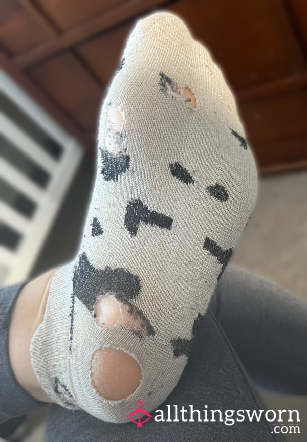 Very Well-worn And Holey White Cow Print Socks