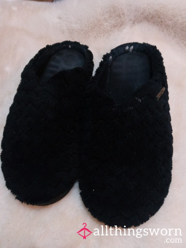 Very Well Worn And Loved Black Slippers
