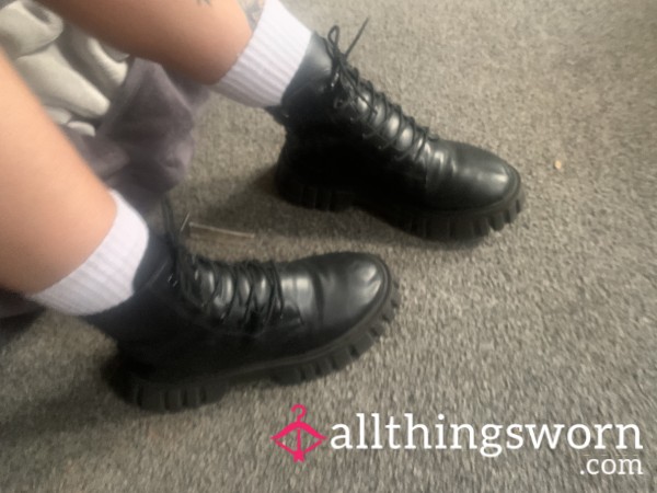 Very Well Worn Black Combat Boots