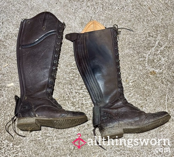 👢🐎VERY Well Worn Brown Leather Horse Riding Boots