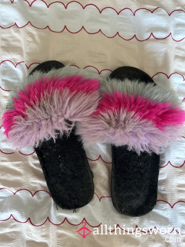 Very Well-Worn Dirty Faux Fur Slipper