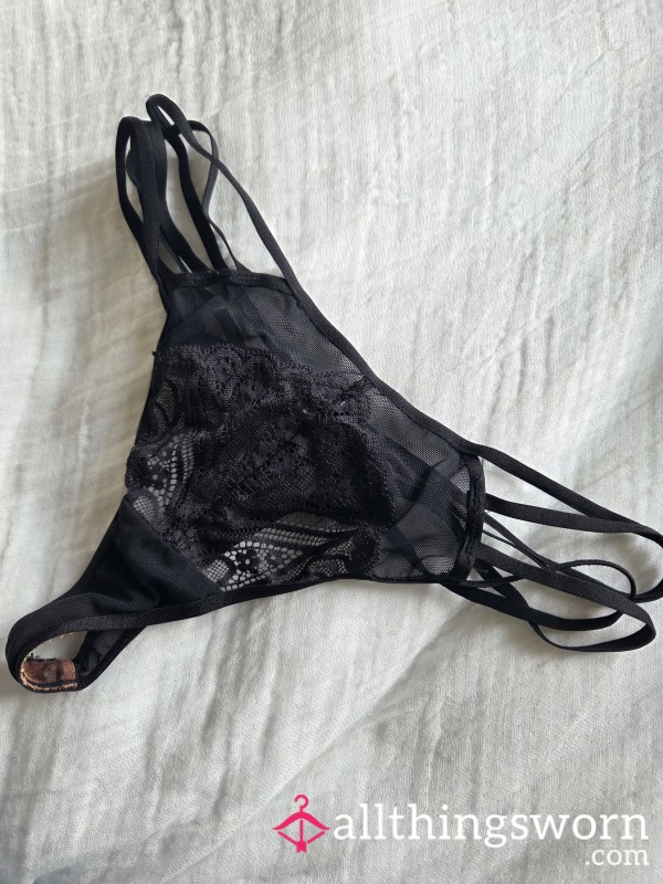 Very Well Worn Discoloured Strappy Black Thong • One Of My Favourites, But It Has To Go!! 🖤
