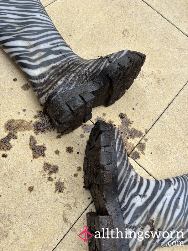 Very Well Worn & Muddy Zebra Print Knee-length Wellies