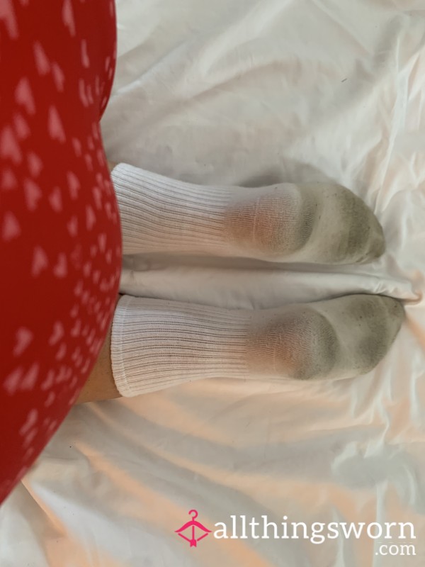 Very Well Worn White Sports Socks. Worn For 2 Weeks.
