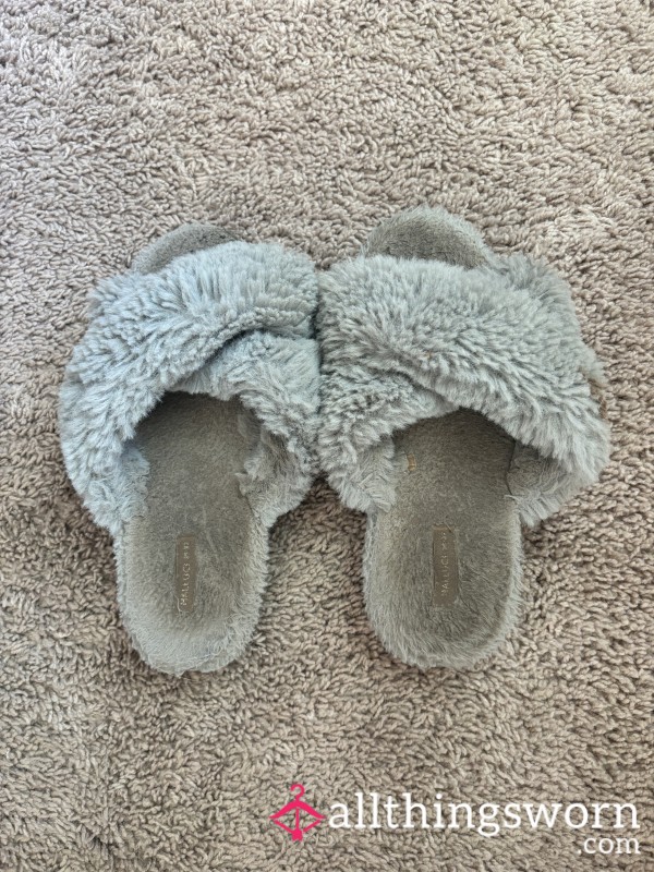 VERY Worn Fuzzy Blue Slippers