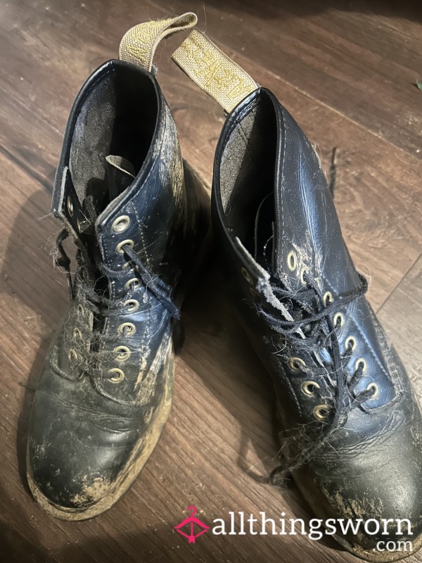 Very Worn And Muddy Dr Martens- Worn Daily For Years And To A Festival And Very Muddy And Dirty