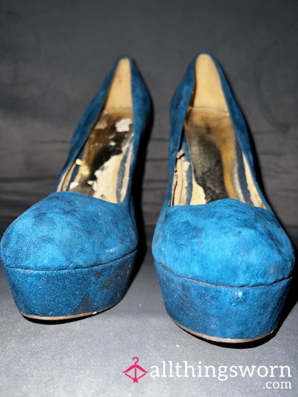 Very Worn Blue/Green Suede Heels