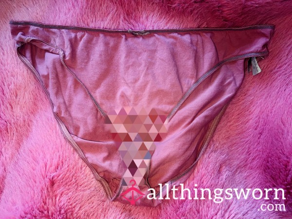 💞 Very Worn, Discoloured Cotton Pink High Waisted Brief Panties UK 12-14 (M) – Available For Wears 💞
