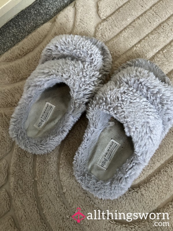 Very Worn Grey Slippers ~ Ready To Post