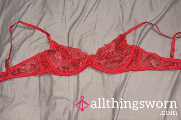 Very Worn Lacy Red Bra