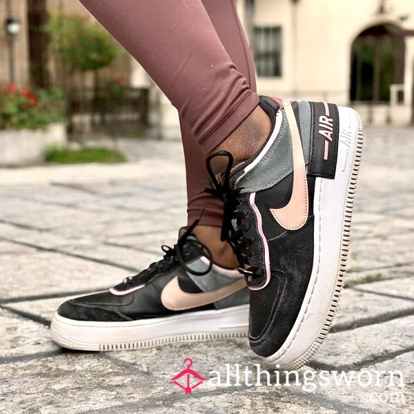 Very Worn* Nike Air Force 1 Low Shadow Black Light Arctic Pink Claystone Red Sneakers (size 8.5)