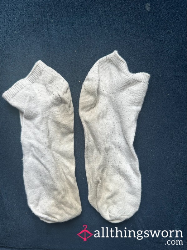 Very Worn Pair Of White Ankle Socks - Worn To Gym Alot!