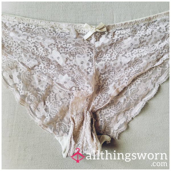 Very Worn Pale Yellow Lace Panties