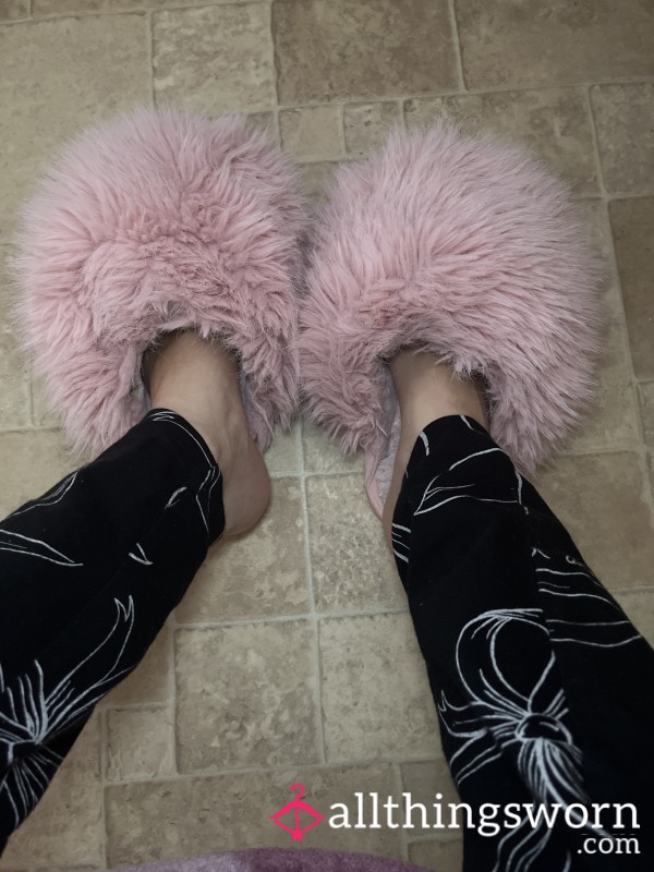 Very Worn Pink Fluffy Slippers