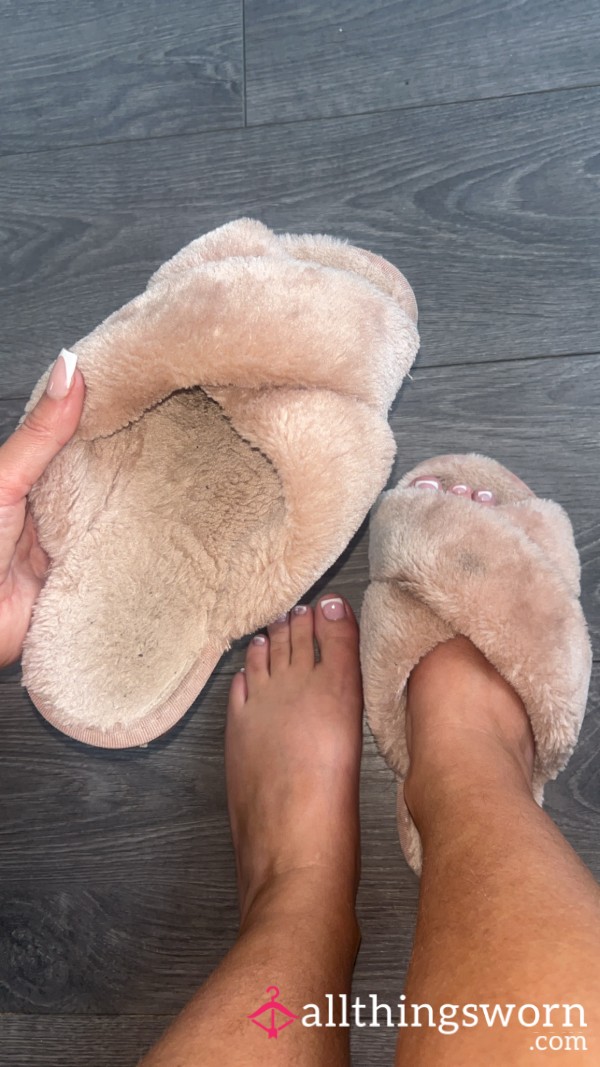 Very Worn Pink Fluffy Slippers