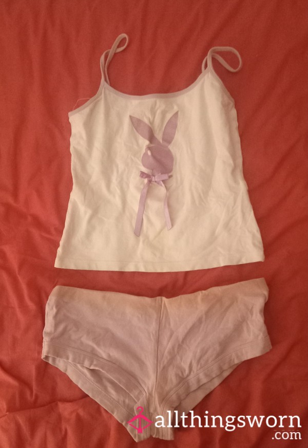 Very Worn Size 8 Playboy Sleep Vest And Shorts