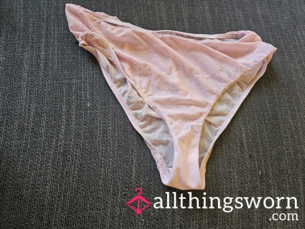 Very Worn With Black Stains See Through Pink Briefs Panty