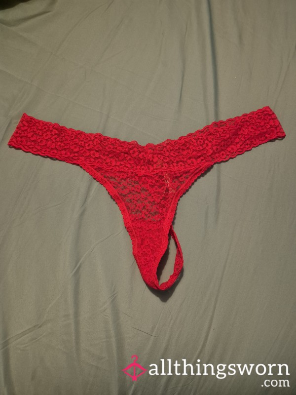 Vibrant Red Lace Thong