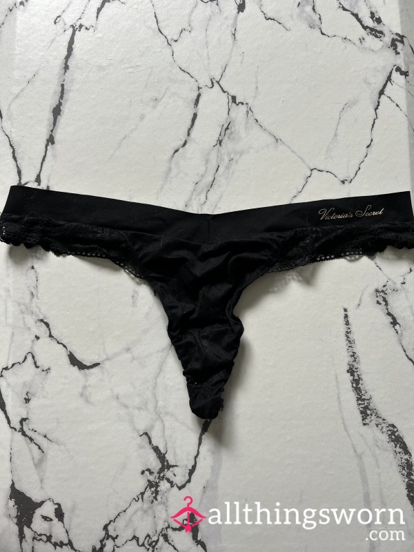 Victoria Secret Black With Lace Trim Thong
