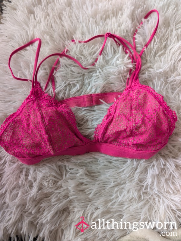 Victoria Secret Bralette Bright Pink Lace And Nude Mesh Small