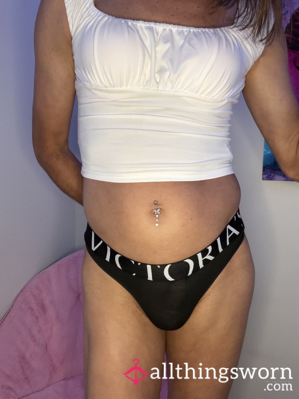 Victoria's Secret Black Retro Logo Cotton Thong