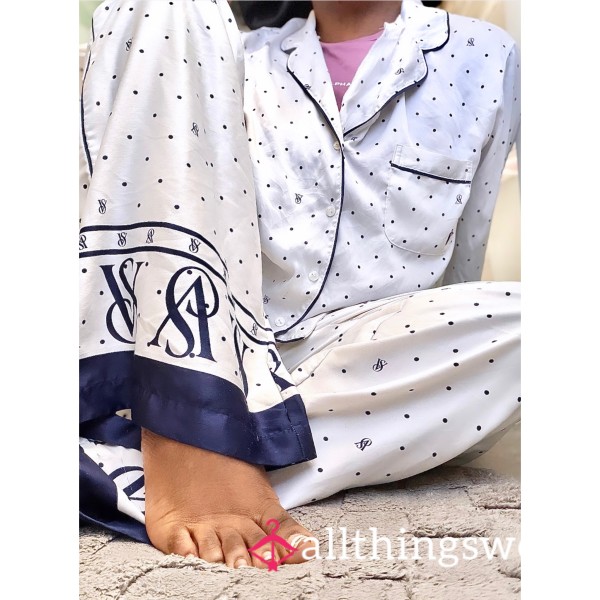 Victoria’s Secret Coconut 🥥 White Dot Satin Pajama Set (Lrg)