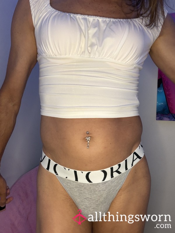Victoria’s Secret Grey Retro Logo Cotton Brazilian Cut String Bikini