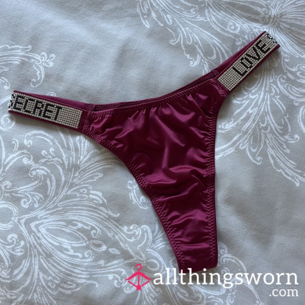 Victoria’s Secret Love Secret Dark Red Burgundy Silky Satin Diamanté Thong