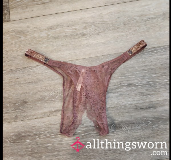 Victoria’s Secret Mauve Lace, Shine Strap Crotchless Panty